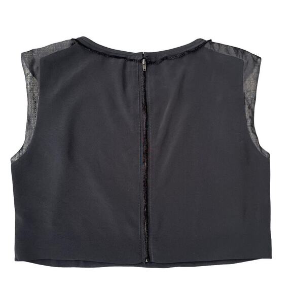 Elizabeth and James Black Sleeveless Sheer Silk Trim Blouse Crop Top - Large - Picture 4 of 12